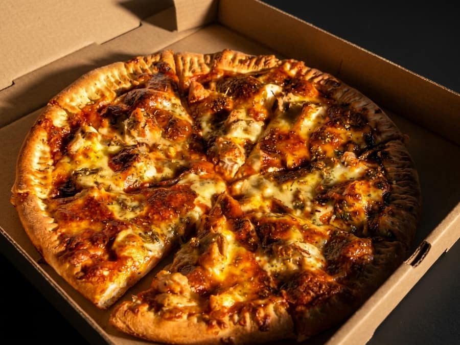 Chicken and Mushroom pizza from Queso Pizza in Chongwe